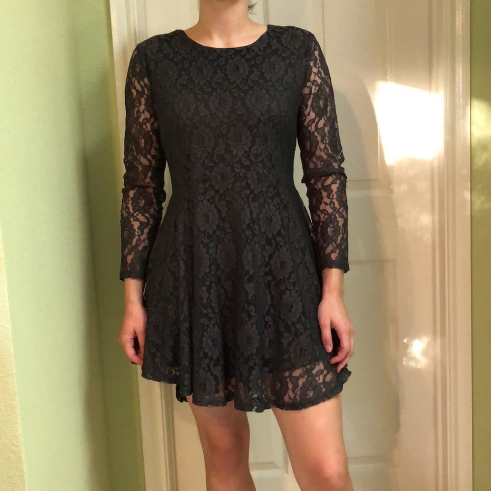 Altar’d state dark grey green lace mini peplum dress